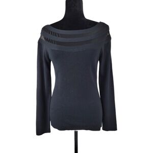 NWT INC International Concept Black boat neck sweater top with mesh detail M